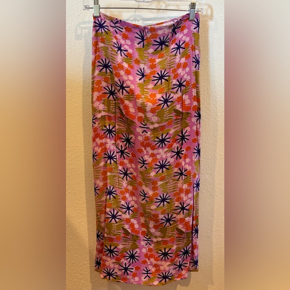 Vera Wang x Anthropologie Pink and Orange Floral Midi Skirt - Picture 9 of 15
